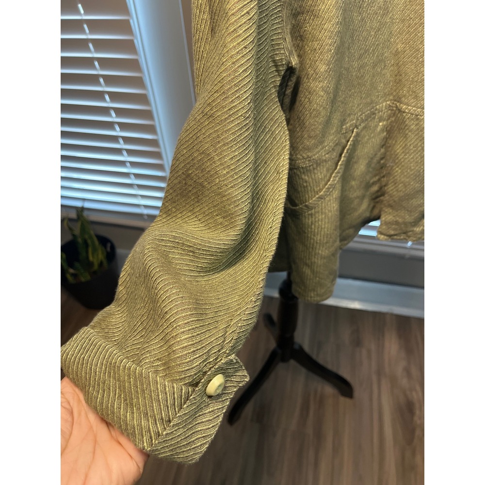 FLAX Jeanne Engelhart 100% Linen Olive Green Asymmetrical Jacket Shirt Small - Picture 3 of 9
